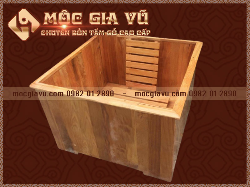 Bồn tắm gỗ vuông góc với thiết kế hiện đại của Mộc Gia Vũ